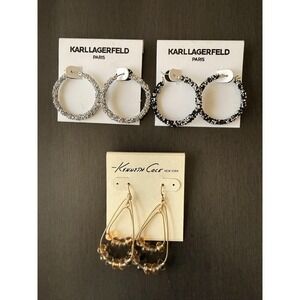 Karl Lagerfeld Kenneth Cole Earrings 3 Pair Hoop Dangle Multicolor Womens Drop